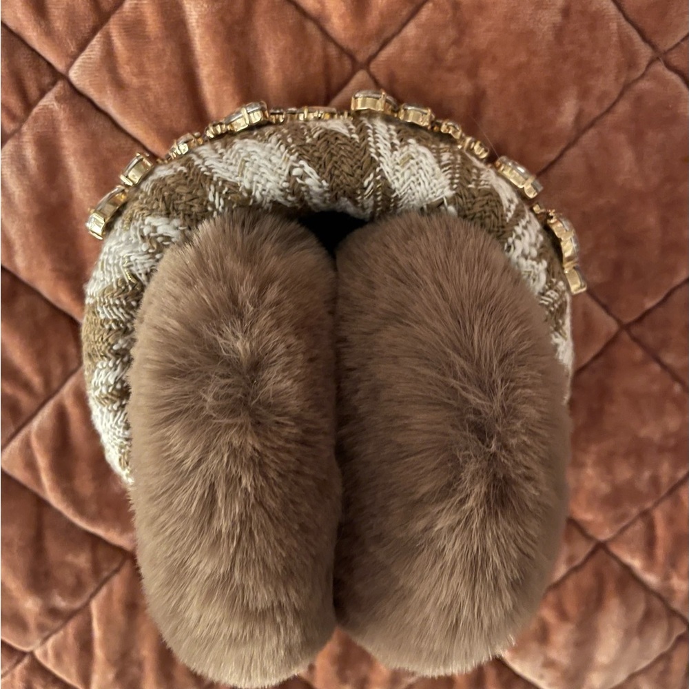 Faux Fur Brown Earmuffs with Gold Accents